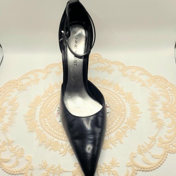 Nine West Clyde Black Leather 9M Ankle Strap D'orsay Pump - Picture 5 of 6